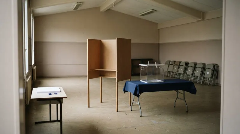 A single voter casts a ballot at a nearly empty polling station in Sofia, Bulgaria.