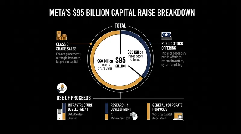 The $95 billion capital raise is split between public stock offerings and additional share sales.