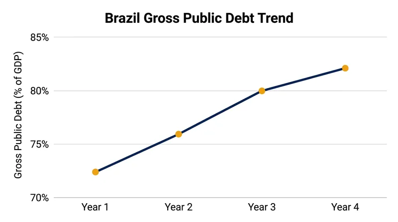 Brazil's public debt has expanded by more than 10 percentage points of GDP during the current presidential term.