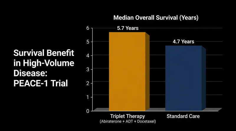 Patients with high-volume metastatic disease lived a median of a full year longer on the triplet regimen.
