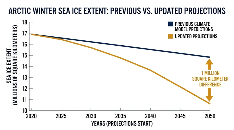 Updated models show a steeper decline in winter sea ice extent, projecting a loss of an additional one million square kilometers.