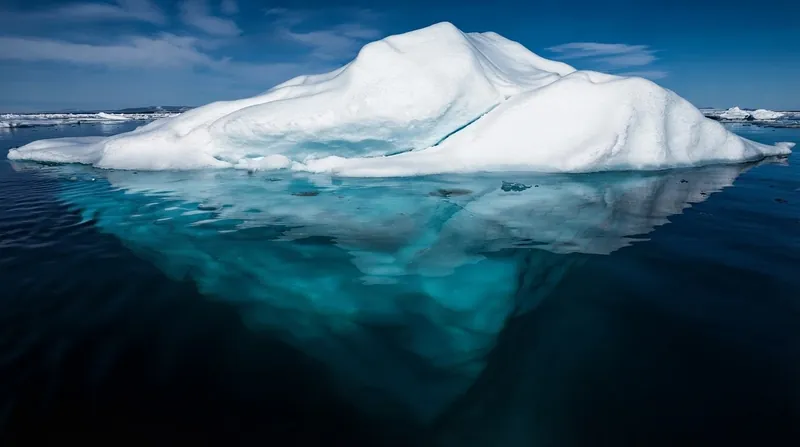 A vast expanse of cracked winter sea ice in the Arctic Ocean under a dark polar sky.