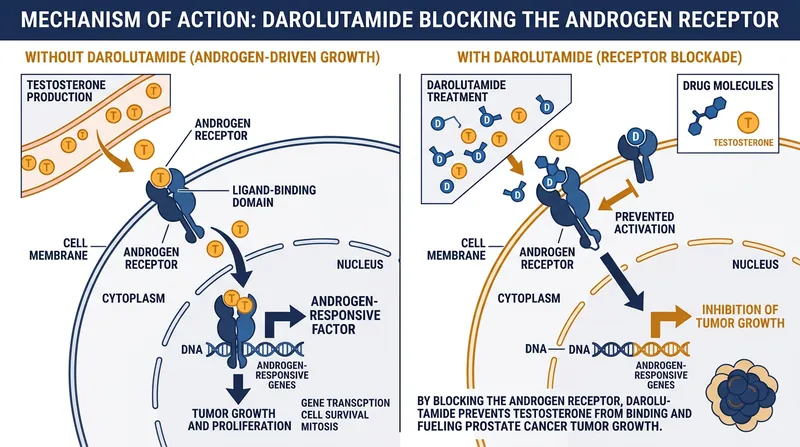 Darolutamide binds directly to androgen receptors, starving cancer cells of the hormones they need to grow.