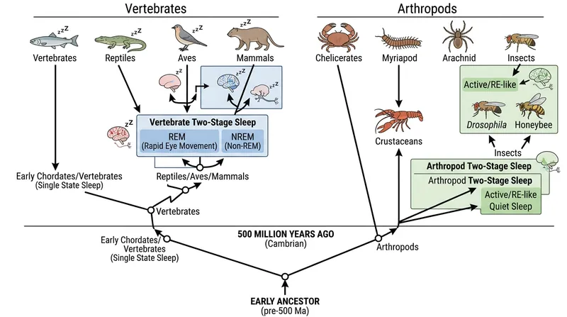 The discovery suggests complex sleep either evolved independently in arthropods and vertebrates or predates their evolutionary split 500 million years ago.