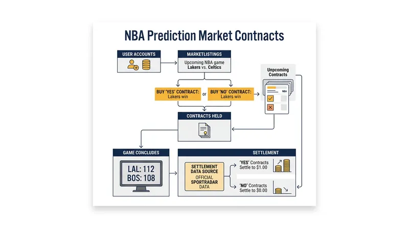 Prediction market contracts settle based on official league data, paying out if the specified event occurs.