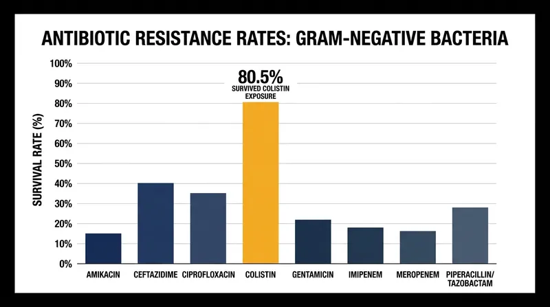 Testing revealed that 80.5% of the gram-negative isolates survived exposure to colistin, a toxic last-resort antibiotic.