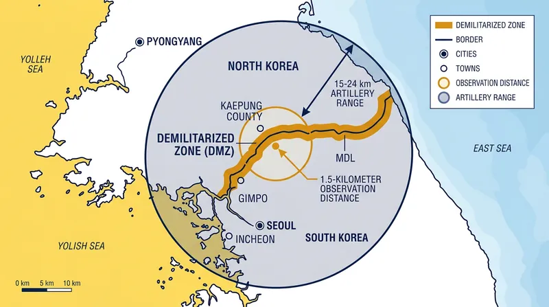 The proximity of Kaepung County to South Korean observation points places the artillery within 1.5 kilometers of the border.