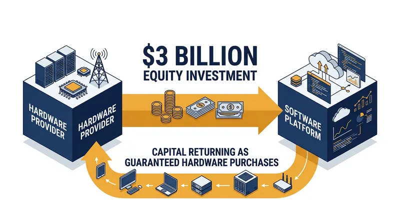 The $3 billion share offering creates a closed-loop capital structure between the two technology giants.