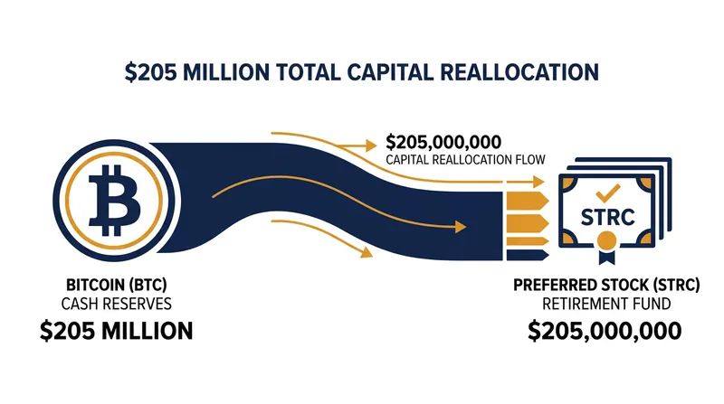 The $205 million deployment marks a rare pivot from digital asset accumulation to equity repurchases.