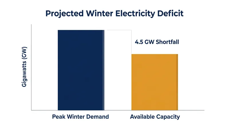 Ukraine faces a projected electricity deficit of up to 4.5 gigawatts during peak winter demand.