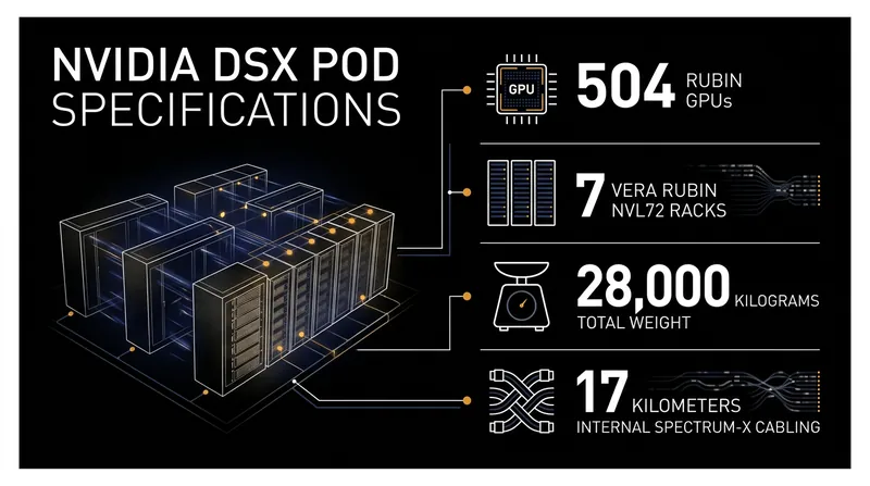 Inside the DSX POD: The container packs over 500 GPUs and 17 kilometers of cabling into a road-transportable footprint.