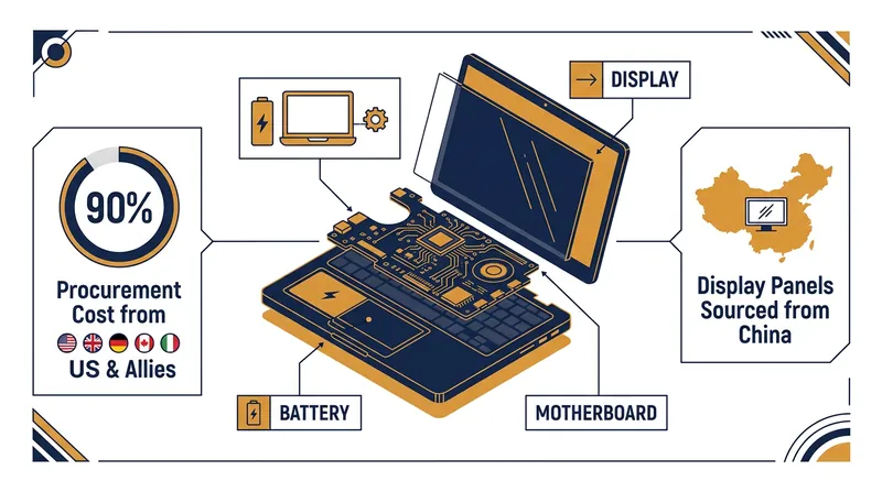 While the majority of procurement costs go to domestic and allied suppliers, critical components like displays remain sourced from China.