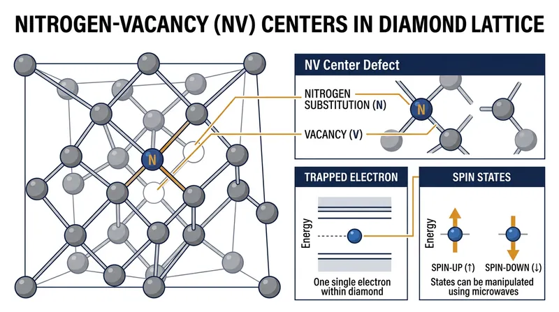 Nitrogen-vacancy centers trap unpaired electrons, allowing researchers to manipulate their quantum spin using light.
