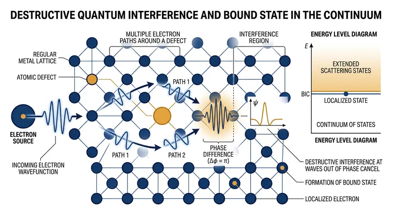 When electron waves take multiple paths that cancel each other out, they become trapped in a localized state.