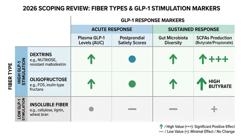 Not all fibers are equal: highly fermentable dextrins and prebiotics show the most consistent GLP-1 elevation in human trials.