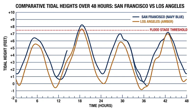 Tidal gauges recorded water levels exceeding predicted astronomical tides by over a foot.