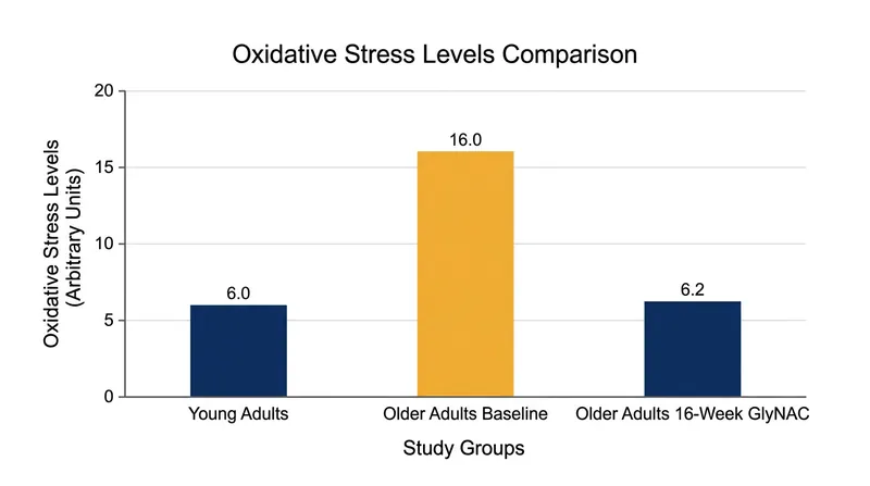 After 16 weeks of GlyNAC supplementation, oxidative stress in older adults returned to levels observed in 25-year-olds.