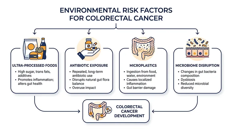 Scientists are investigating how modern lifestyle factors and environmental exposures may alter the gut microbiome and accelerate cellular mutations.