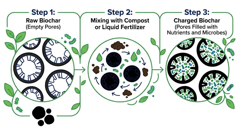 Raw biochar must be inoculated with nutrients and microbes before application to prevent nitrogen tie-up in the garden.