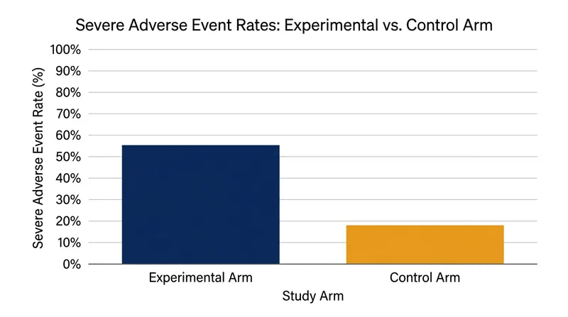 Severe treatment-related adverse events were significantly higher in the experimental arm, requiring careful dose management.