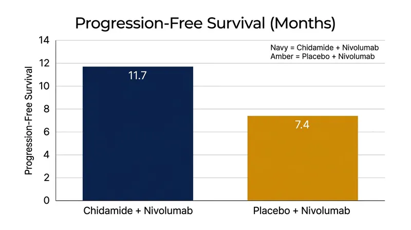 Patients receiving the chidamide combination lived a median of 11.7 months before their disease progressed.