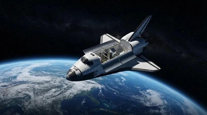 A high-resolution satellite photograph showing the underside of a winged spacecraft with deployed solar panels.