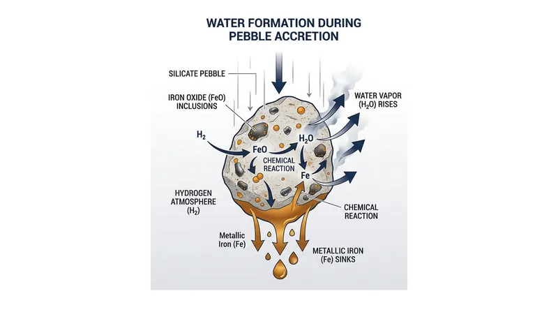 How hydrogen strips oxygen from falling silicate rocks to produce water vapor.