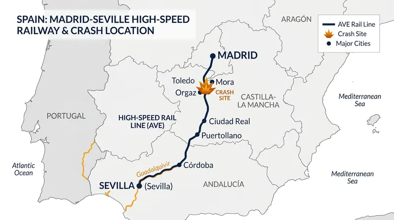 The collision occurred on the high-speed line connecting Madrid to Andalusia, forcing a total suspension of the route.
