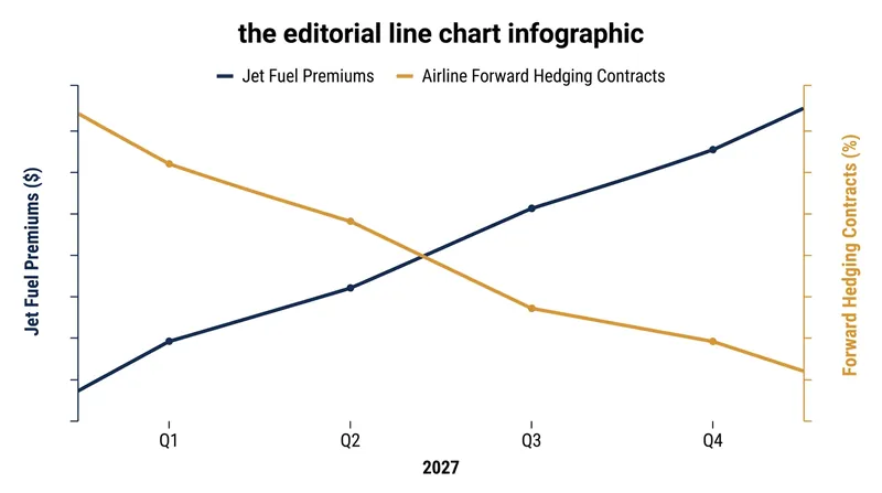 The inverse relationship between rising geopolitical risk premiums and airline forward hedging volumes.