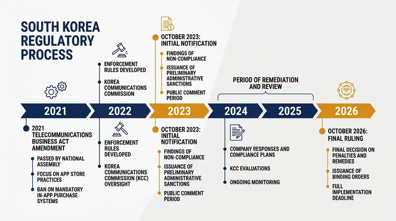 The regulatory timeline leading to the finalized 63.7 billion won penalty.