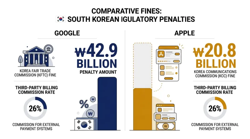The breakdown of the 63.7 billion won penalty and the contested third-party commission rates.