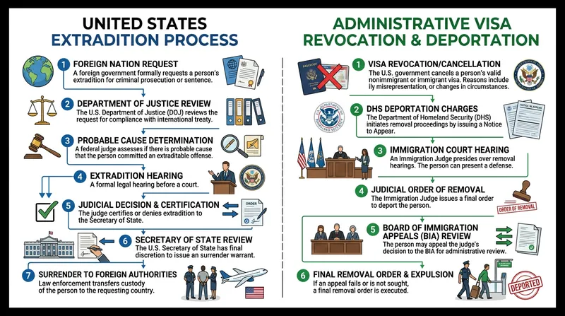 Legal pathways for the potential return of foreign nationals facing charges abroad.