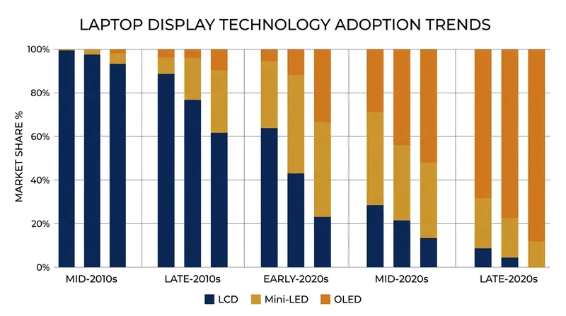 The transition to OLED technology offers absolute black levels and higher sustained brightness for creative professionals.