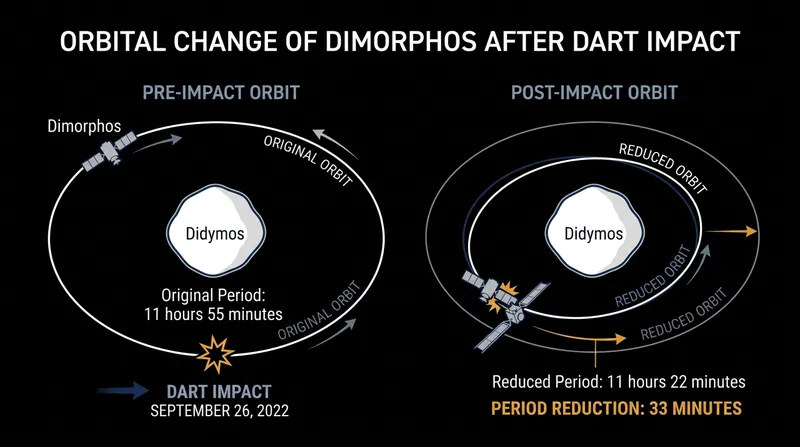 NASA's 2022 kinetic impact successfully shortened the orbital period of Dimorphos by approximately 33 minutes.