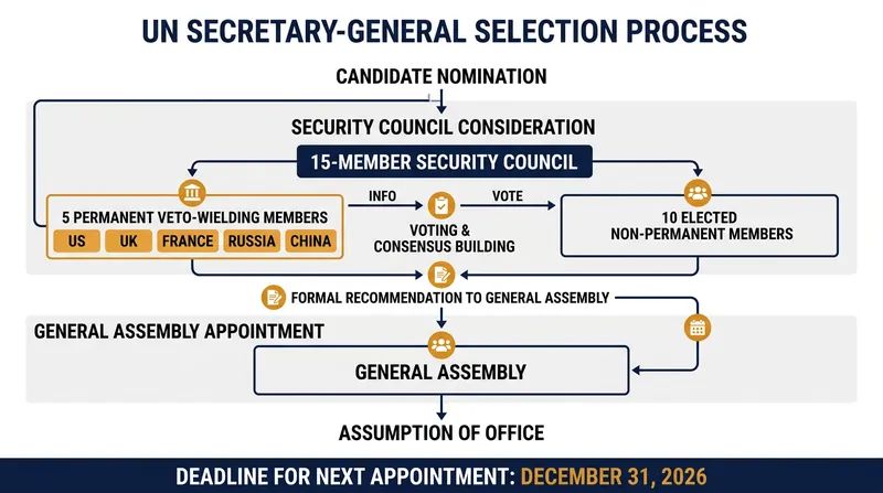 No candidate has yet secured the necessary backing from the Security Council's five permanent members.