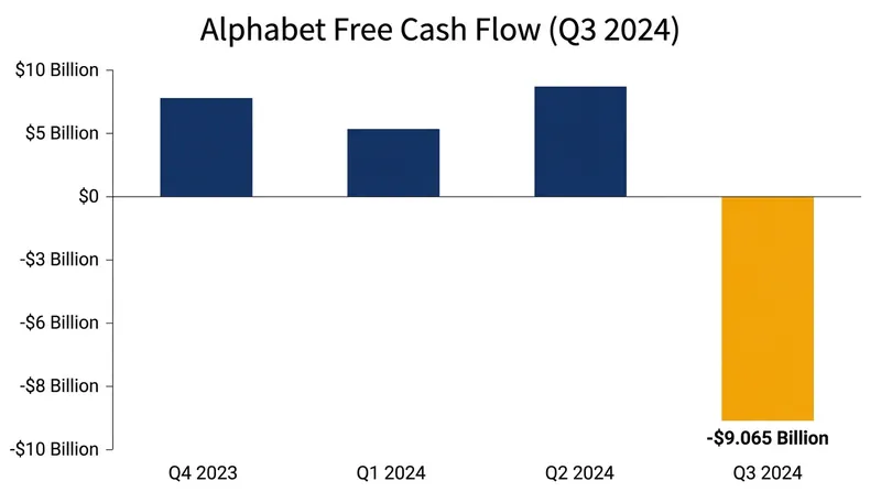 Alphabet reported a negative free cash flow of $9.065 billion for the third quarter.