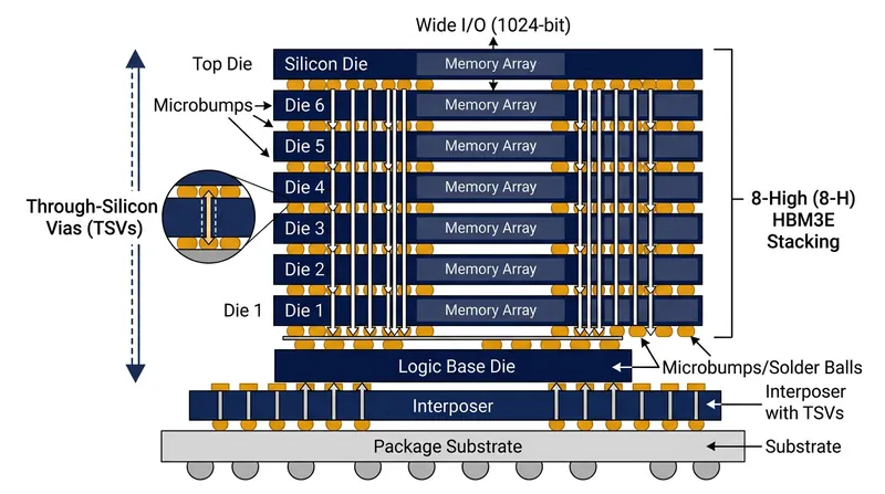 HBM3E requires stacking multiple memory dies vertically, meaning a single defect ruins the entire stack.