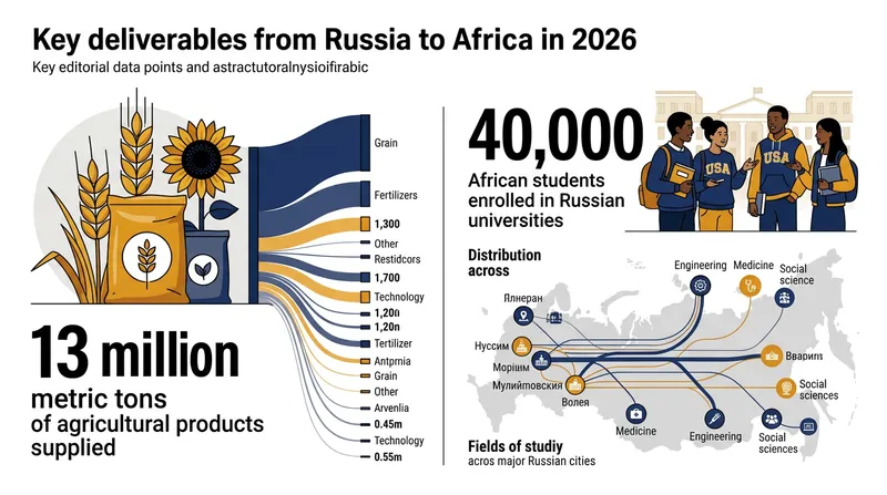 Russia highlighted its agricultural exports and educational exchanges as key pillars of its partnership with the continent.