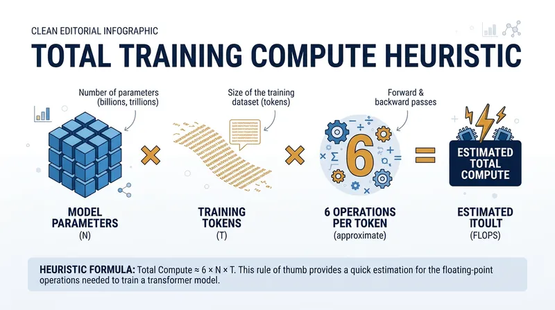 Training compute is typically estimated by multiplying a model's parameter count by its training tokens and a factor of six.
