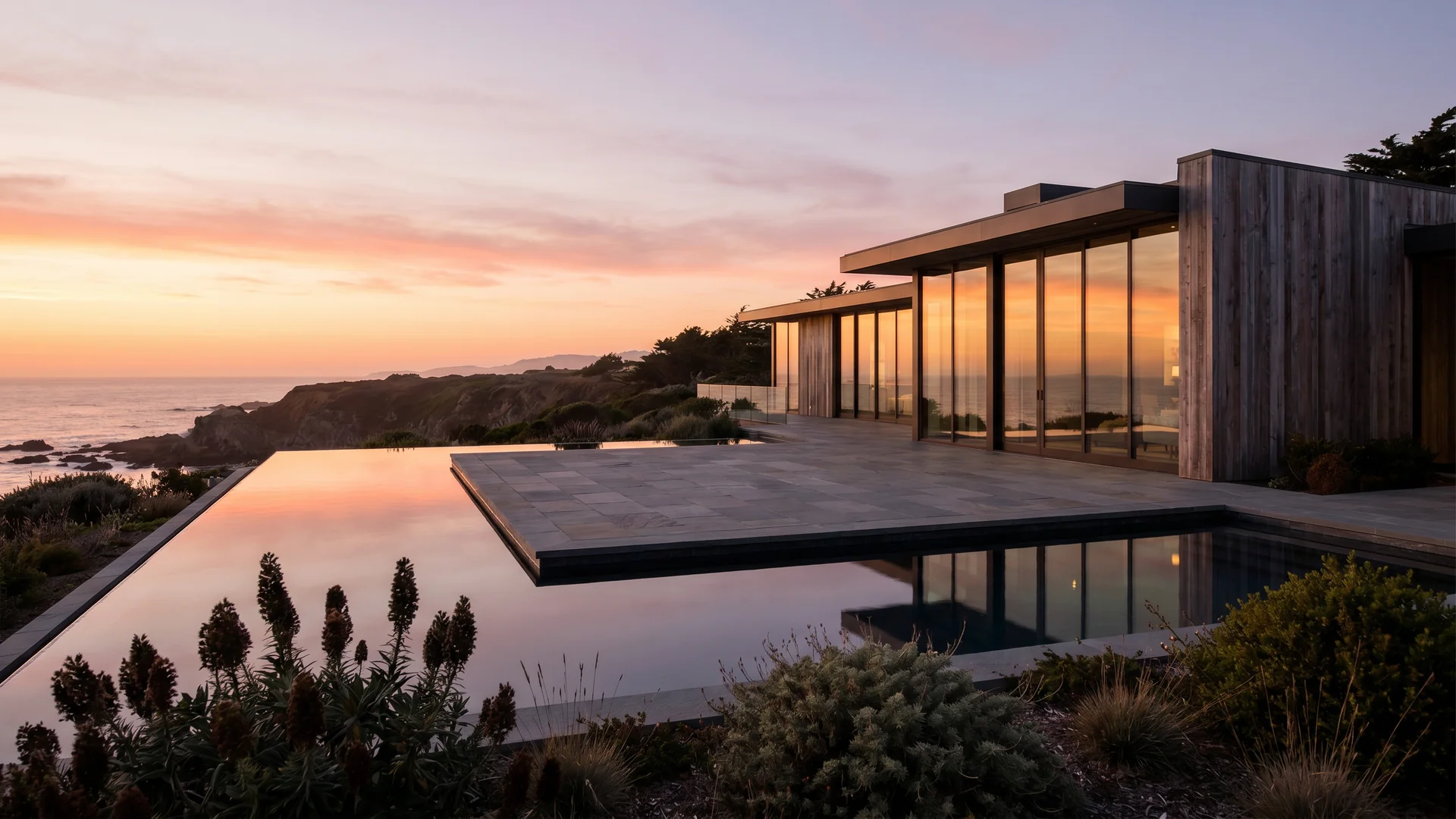 Modern home exterior at dusk — Los Angeles